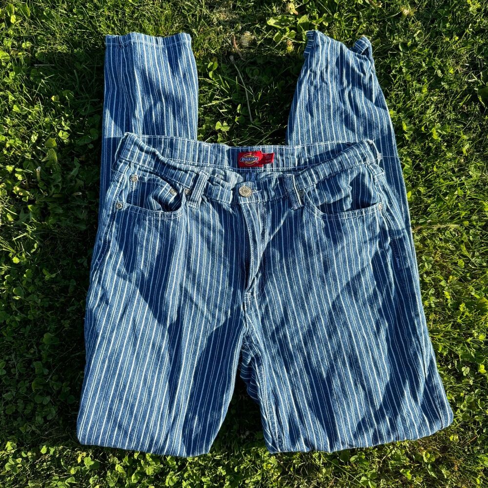 Dickies Women's Blue and White Pinstripe Jeans